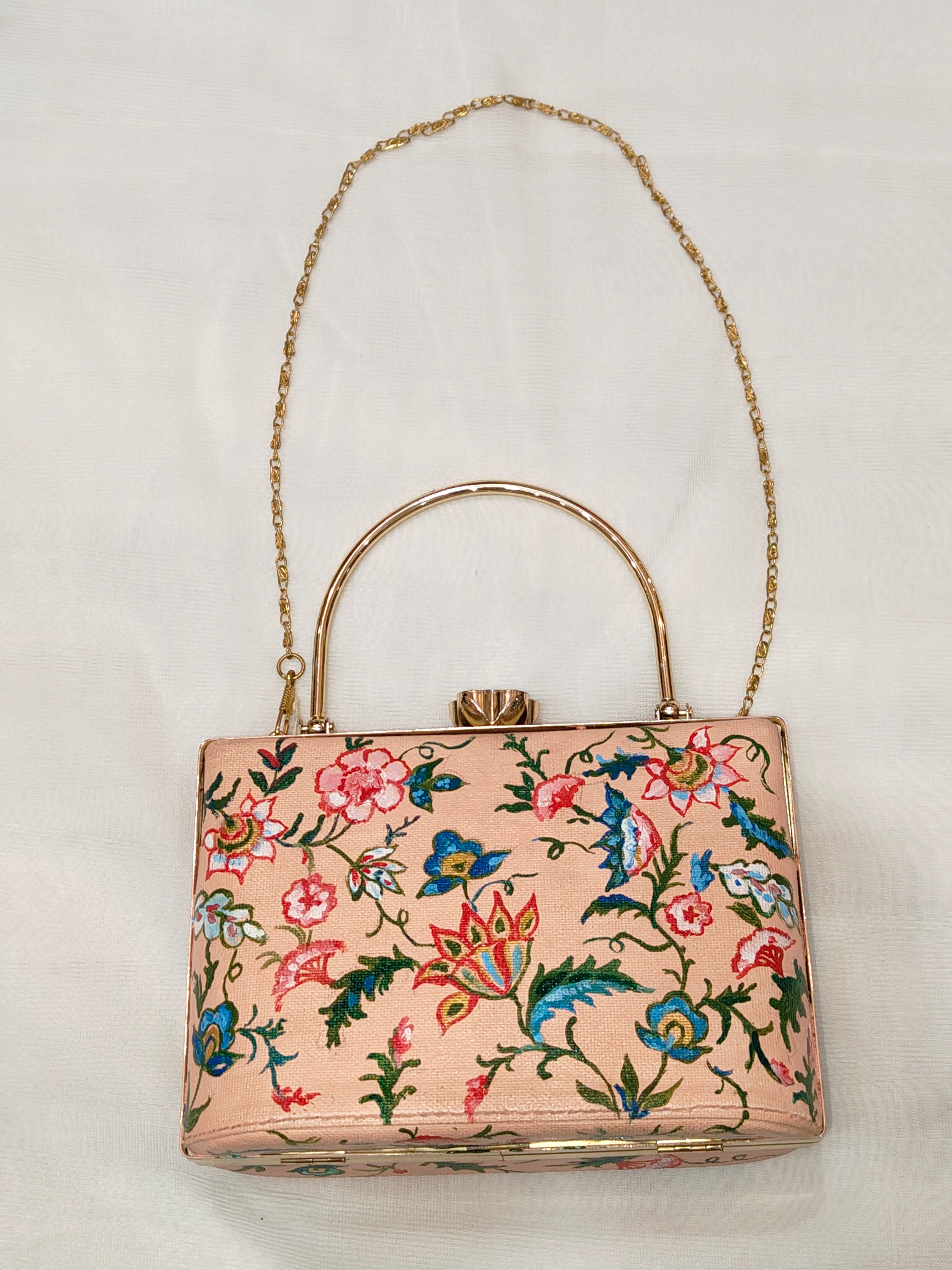 Handpainted Floral Clutch – Peach Base